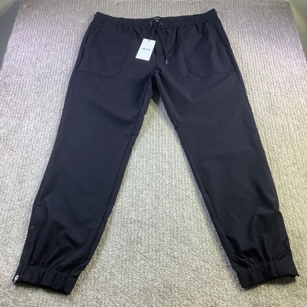 REISS Mens Navy Climb Trouser Relaxed Fit Drawstring Waist Zip Ankle Size 36 NWT